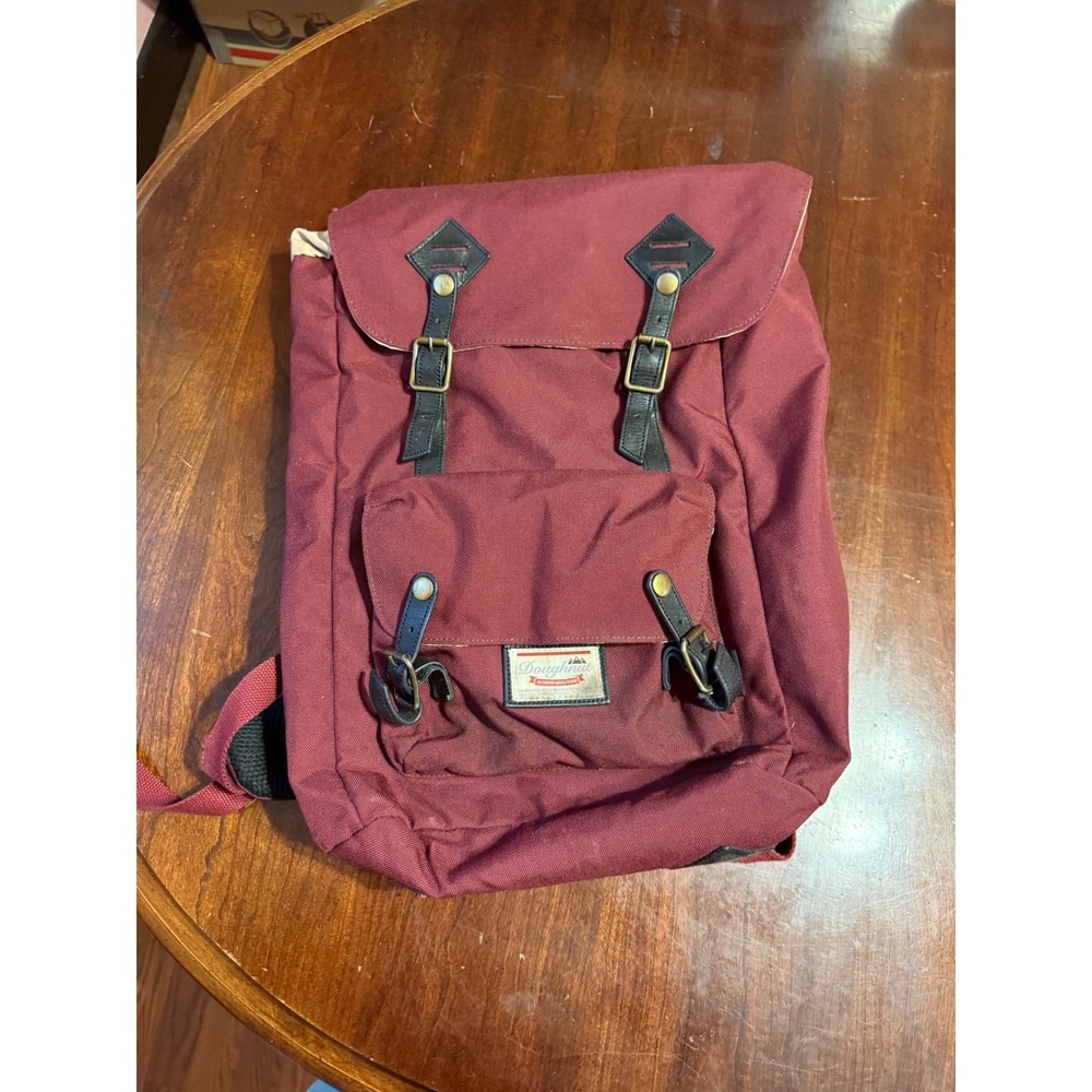 Doughnut Outdoor Adventure Backpack Burgundy Canvas Rucksack Buckle Flap Top